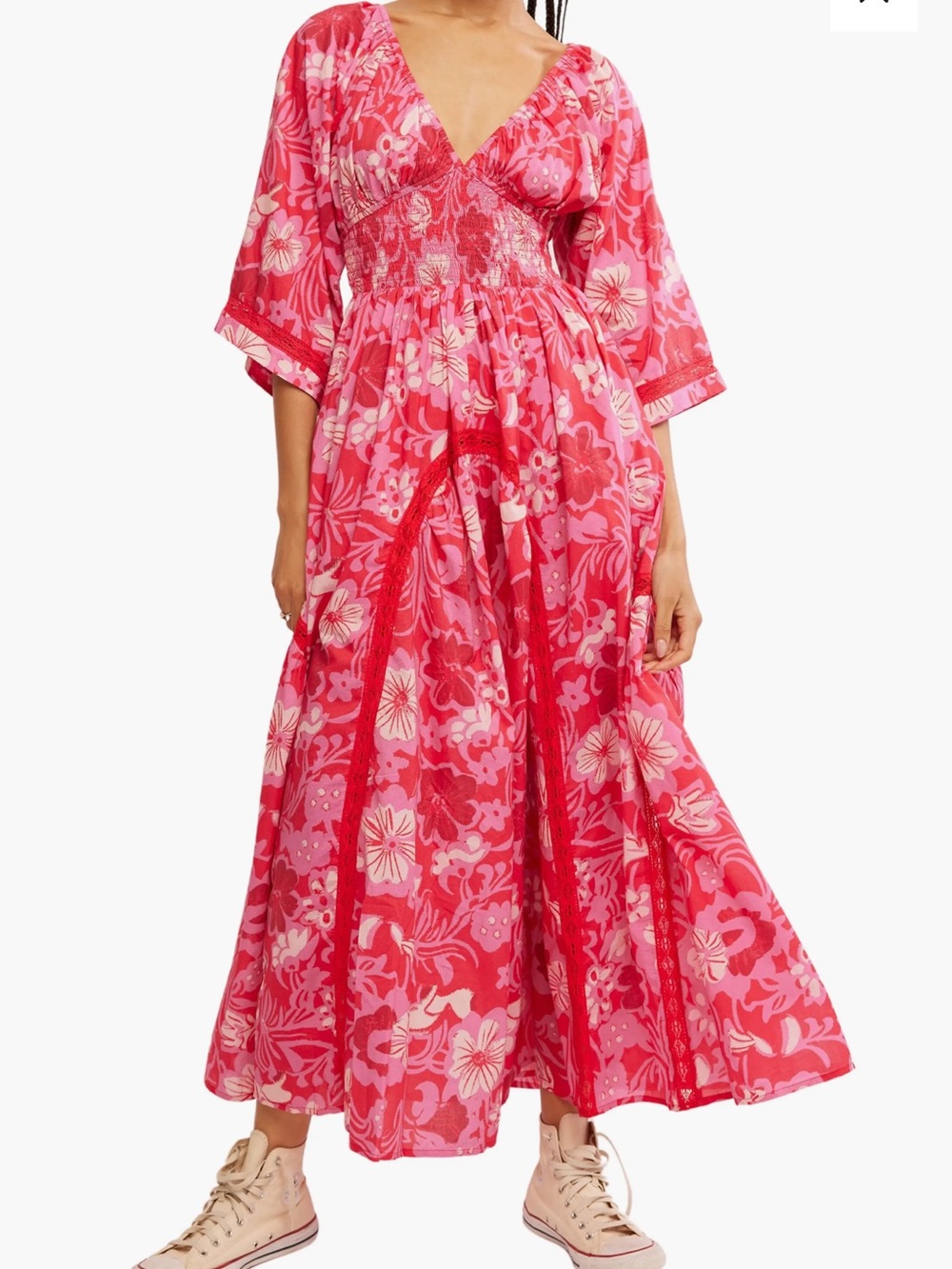 😍POCKETS😍 100% Cotton NWOT Free People Printed Dixie Smocked Waist Maxi Dress